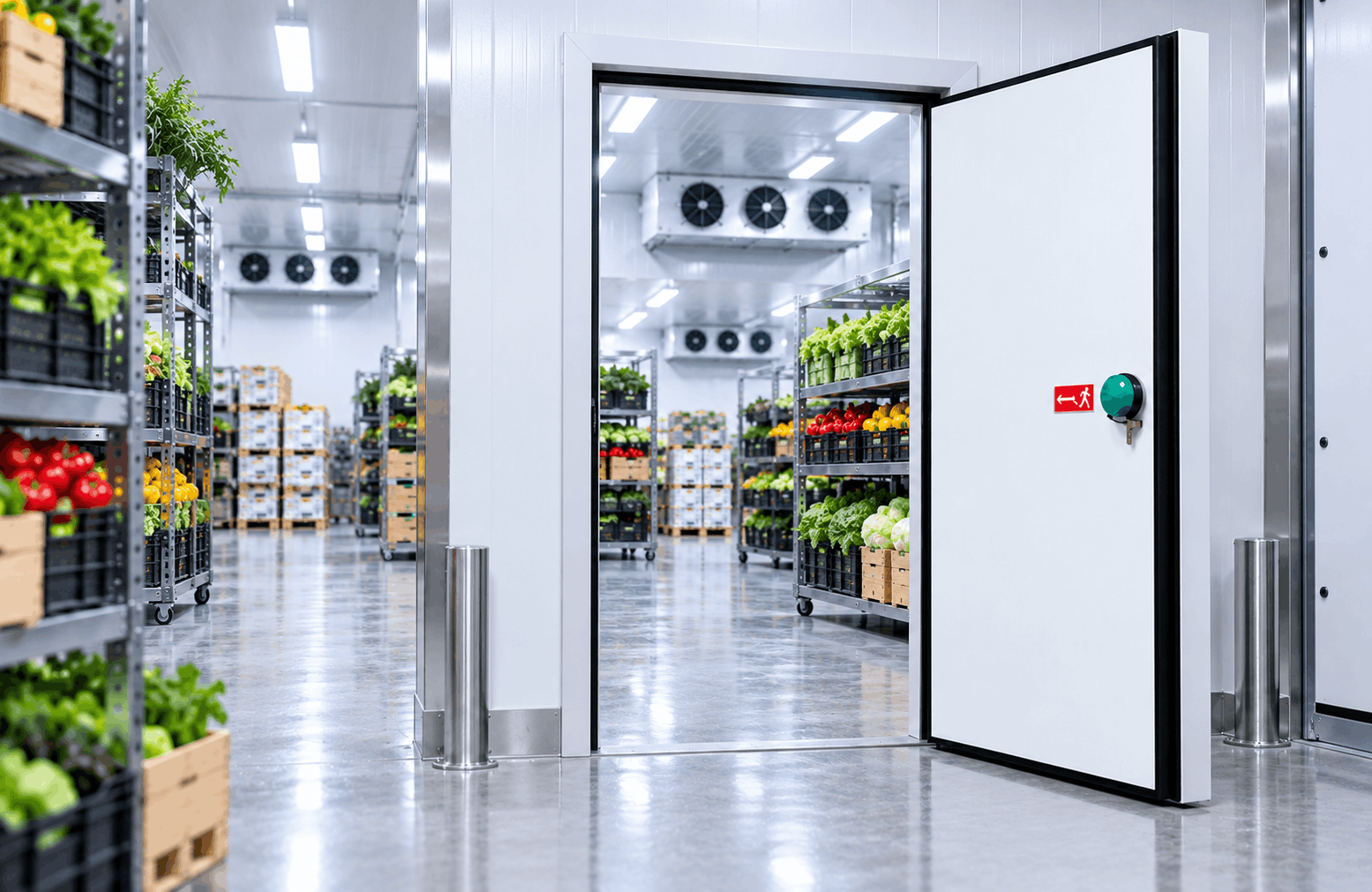 Vegetable chiller with open hinged door